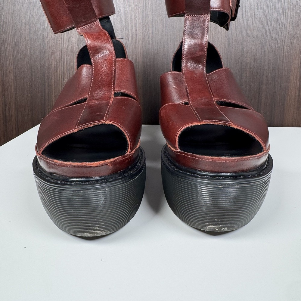 Dr. Martens Bessie Platform Leather Wedge Sandals Womens US 9 Oxblood Gladiator - Picture 6 of 16